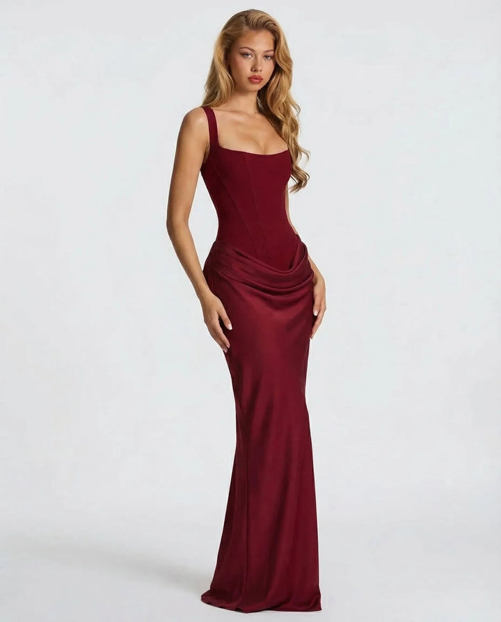 Women's Elegant Sleeveless Maxi Wedding Guest Dress with Square Neck
