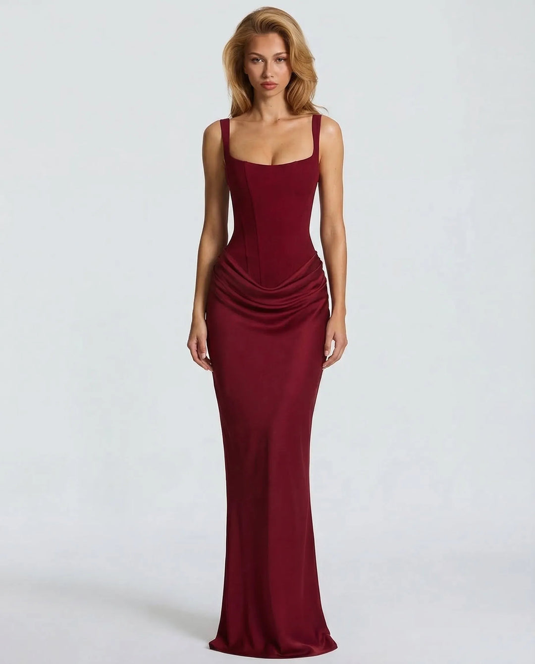 Women's Elegant Sleeveless Maxi Wedding Guest Dress with Square Neck