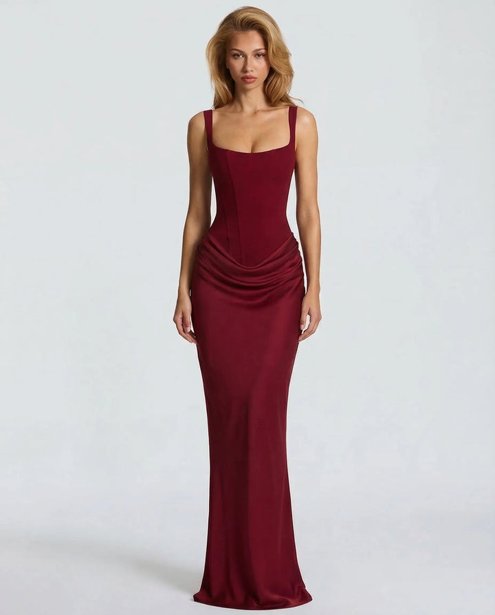 Women's Elegant Sleeveless Maxi Wedding Guest Dress with Square Neck