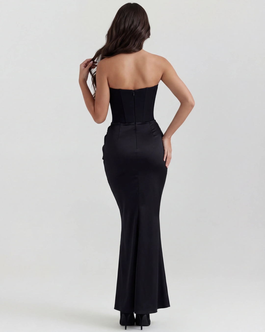 Women's Elegant Strapless Maxi Wedding Guest Dress with Ruched Detail