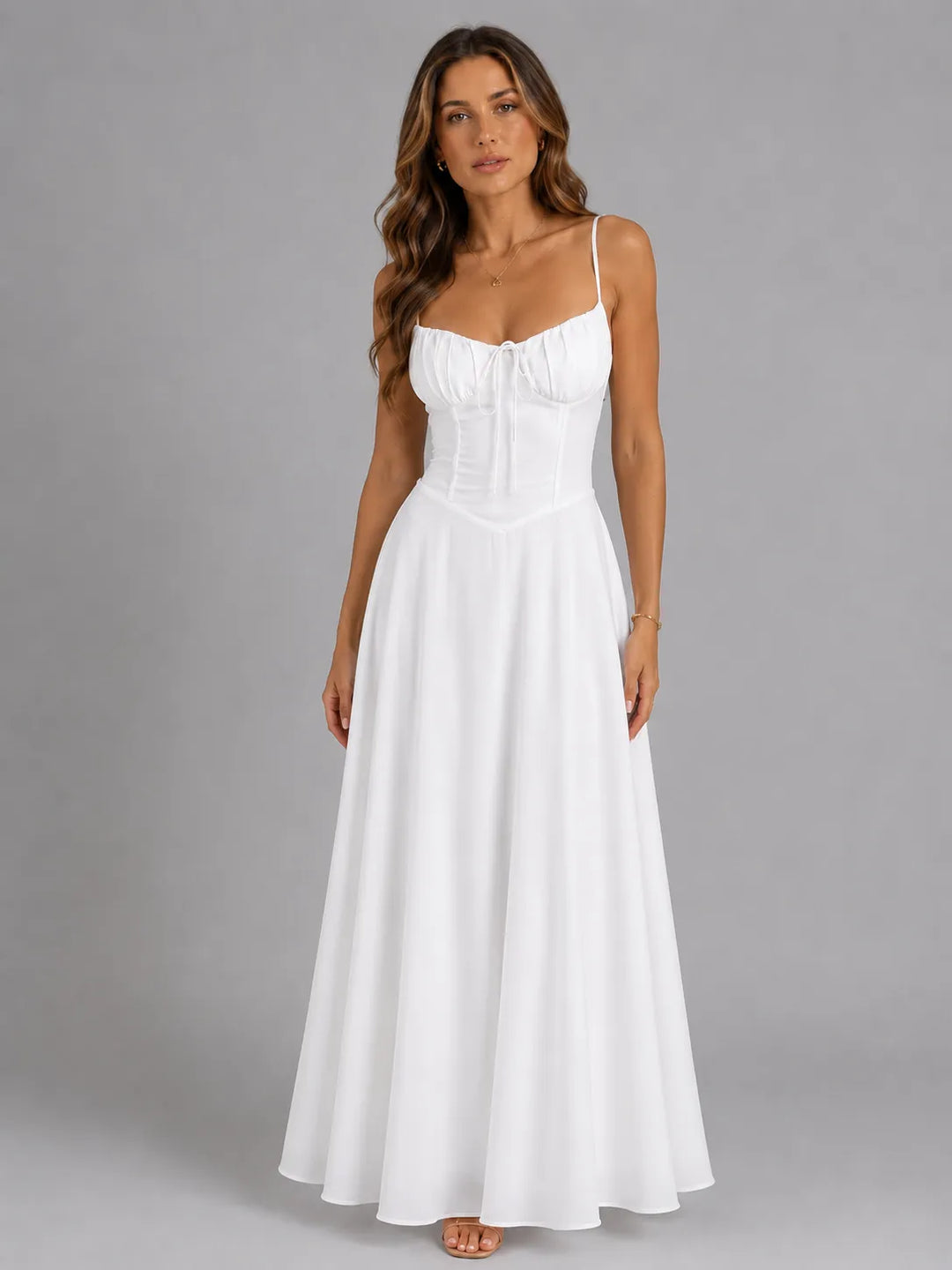 Women's Elegant Summer Maxi Wedding Guest Dress with Sweetheart Neckline