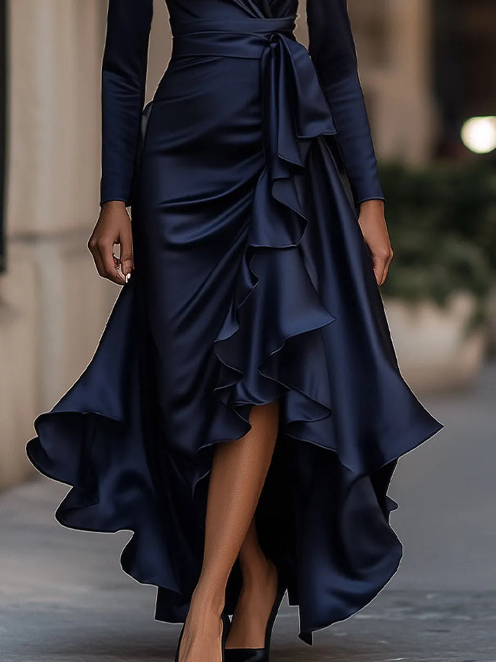 Women's Elegant Wrap Maxi Wedding Guest Dress with Ruffle