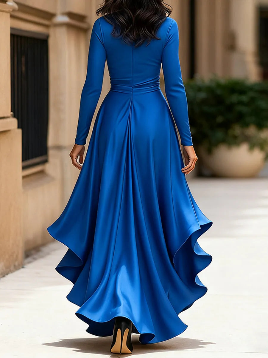 Women's Elegant Wrap Maxi Wedding Guest Dress with Ruffle