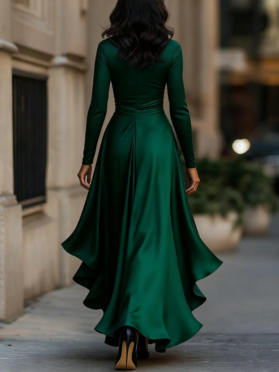 Women's Elegant Wrap Maxi Wedding Guest Dress with Ruffle