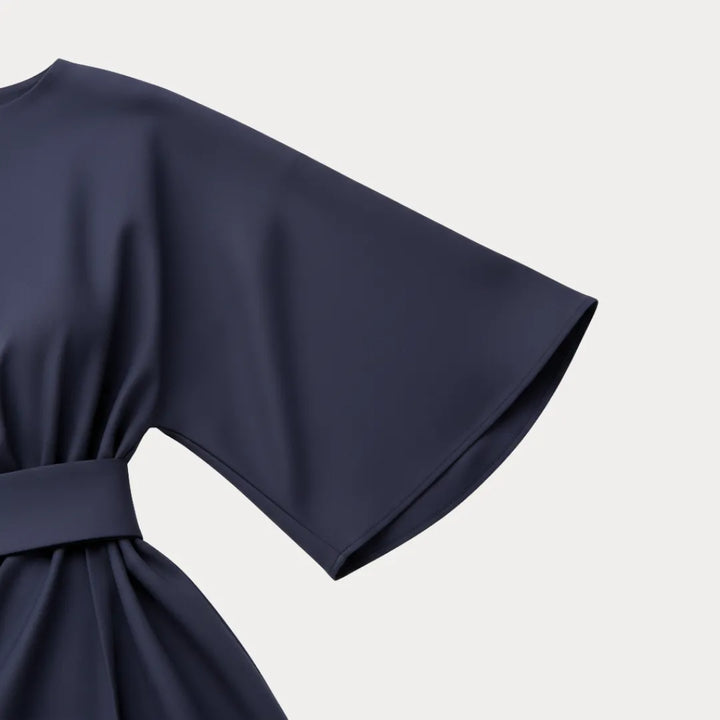 Women's Elegant Wrap Midi Wedding Guest Dress with Round Neckline