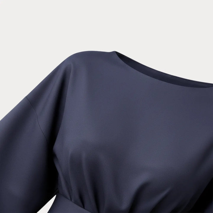 Women's Elegant Wrap Midi Wedding Guest Dress with Round Neckline