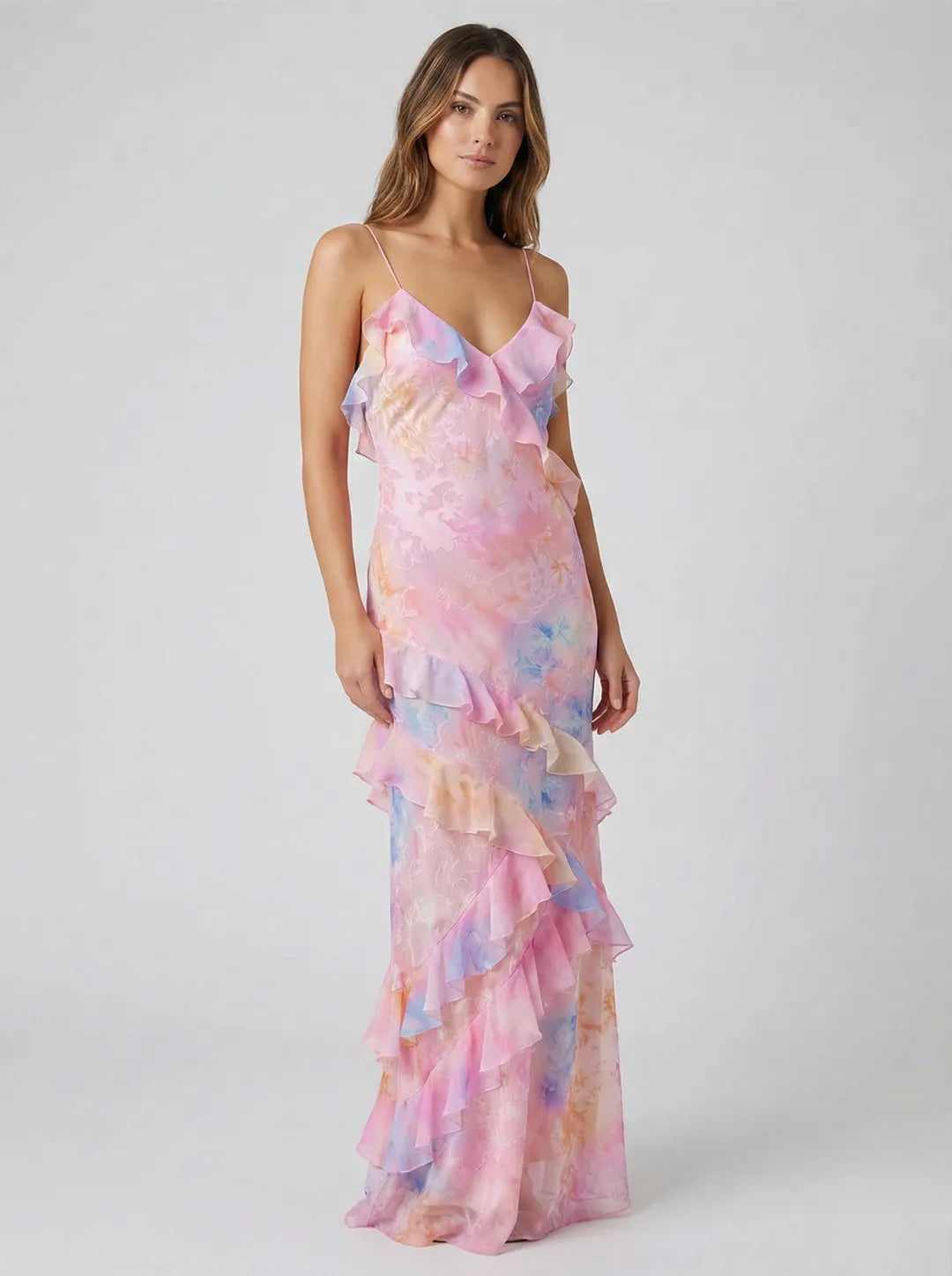 Women's Floral Elegant Maxi Wedding Guest Dress with Open Back