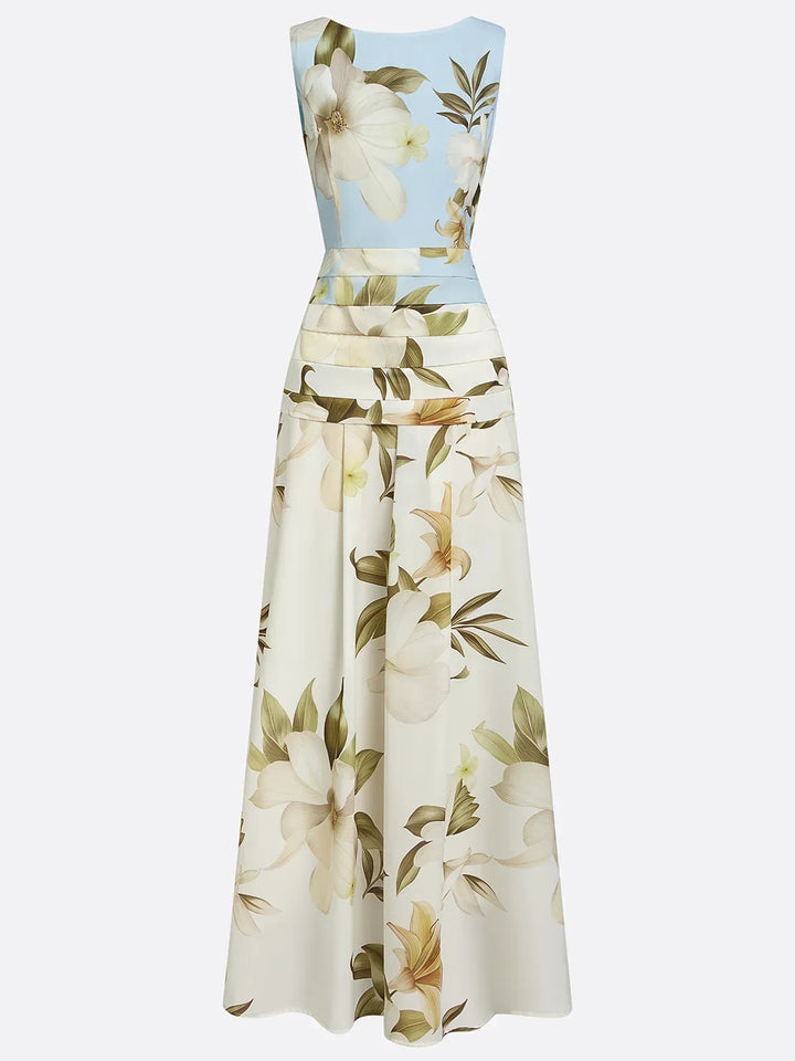 Women's Floral Elegant Maxi Wedding Guest Dress with Ruched Waist