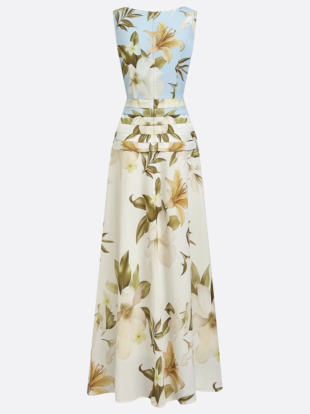 Women's Floral Elegant Maxi Wedding Guest Dress with Ruched Waist