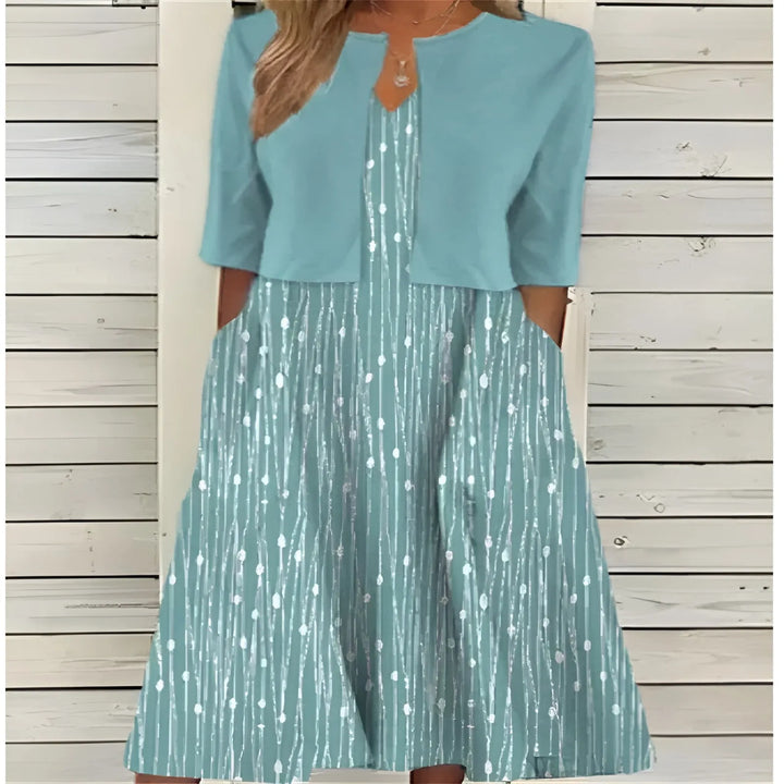 Women's Floral Elegant Midi Wedding Guest Dress with Matching Cardigan