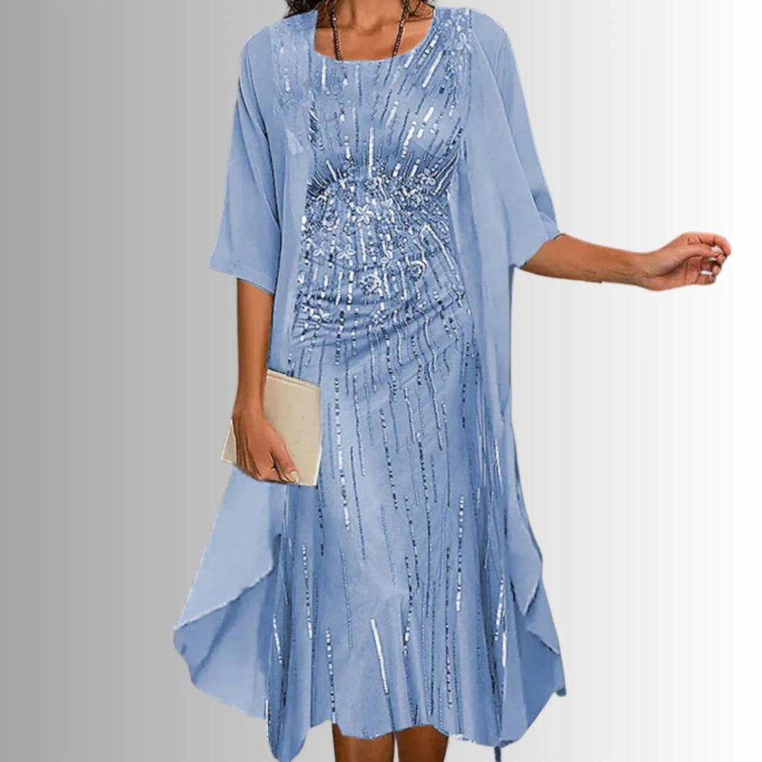 Women’s Floral Flowy Midi Wedding Guest Dress with Scoop Neck