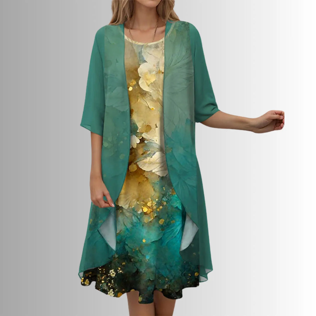 Women’s Floral Flowy Midi Wedding Guest Dress with Scoop Neck