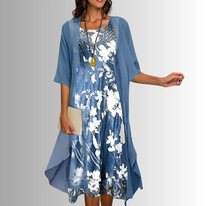 Women’s Floral Flowy Midi Wedding Guest Dress with Scoop Neck