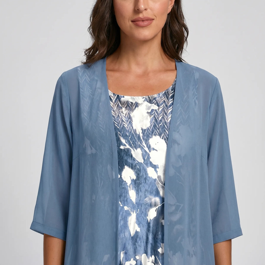 Women’s Floral Flowy Midi Wedding Guest Dress with Scoop Neck