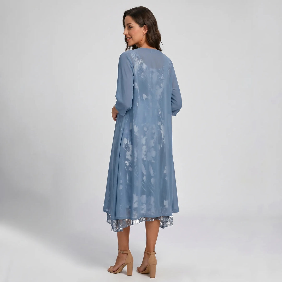 Women’s Floral Flowy Midi Wedding Guest Dress with Scoop Neck