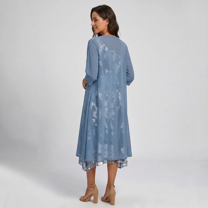 Women’s Floral Flowy Midi Wedding Guest Dress with Scoop Neck