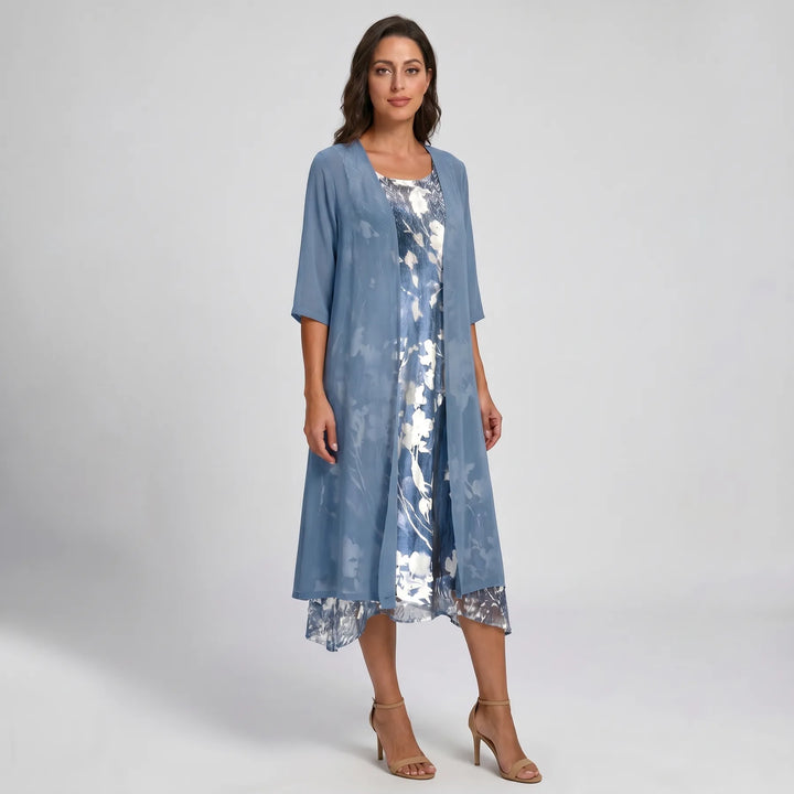 Women’s Floral Flowy Midi Wedding Guest Dress with Scoop Neck