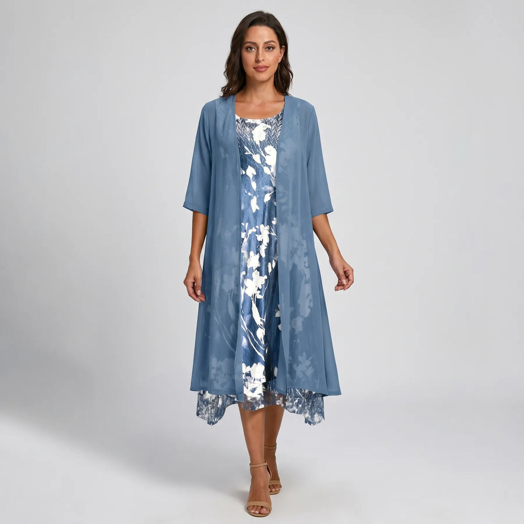 Women’s Floral Flowy Midi Wedding Guest Dress with Scoop Neck