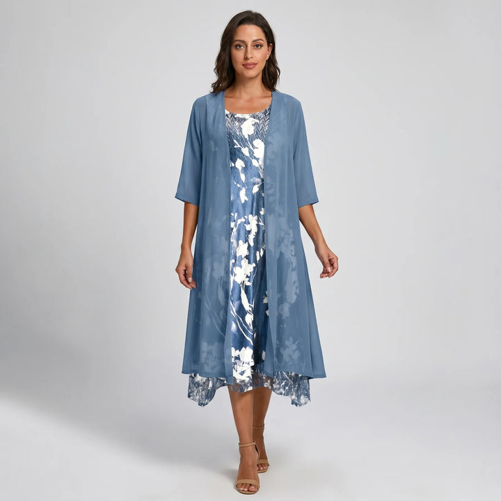 Women’s Floral Flowy Midi Wedding Guest Dress with Scoop Neck