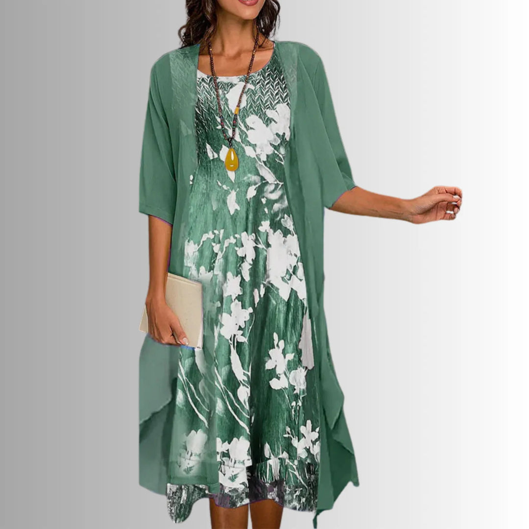 Women’s Floral Flowy Midi Wedding Guest Dress with Scoop Neck