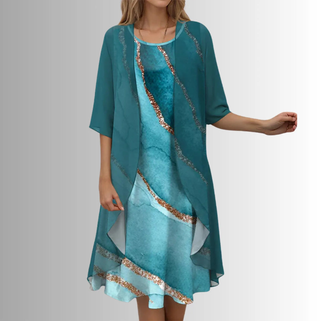 Women’s Floral Flowy Midi Wedding Guest Dress with Scoop Neck