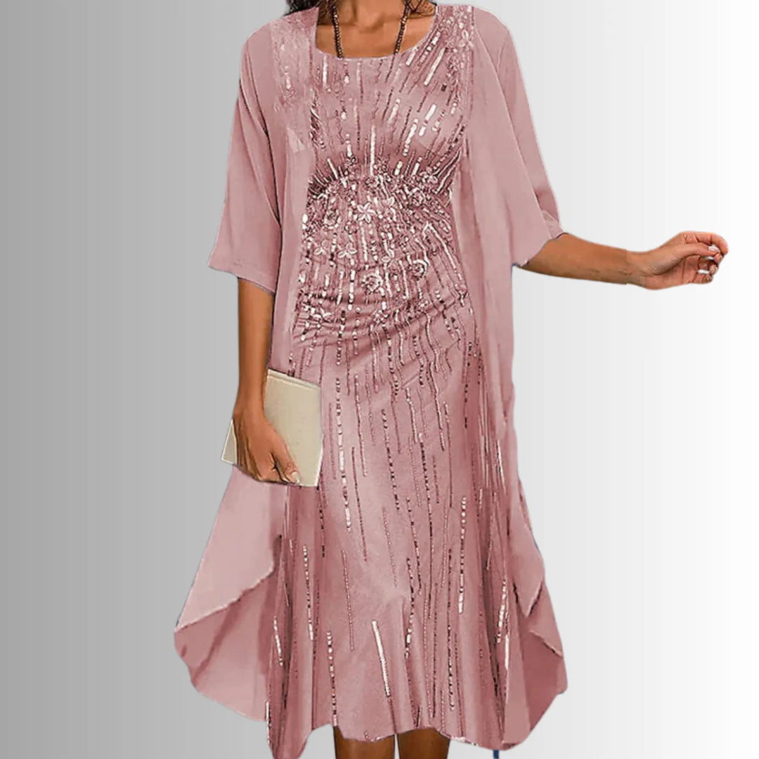 Women’s Floral Flowy Midi Wedding Guest Dress with Scoop Neck