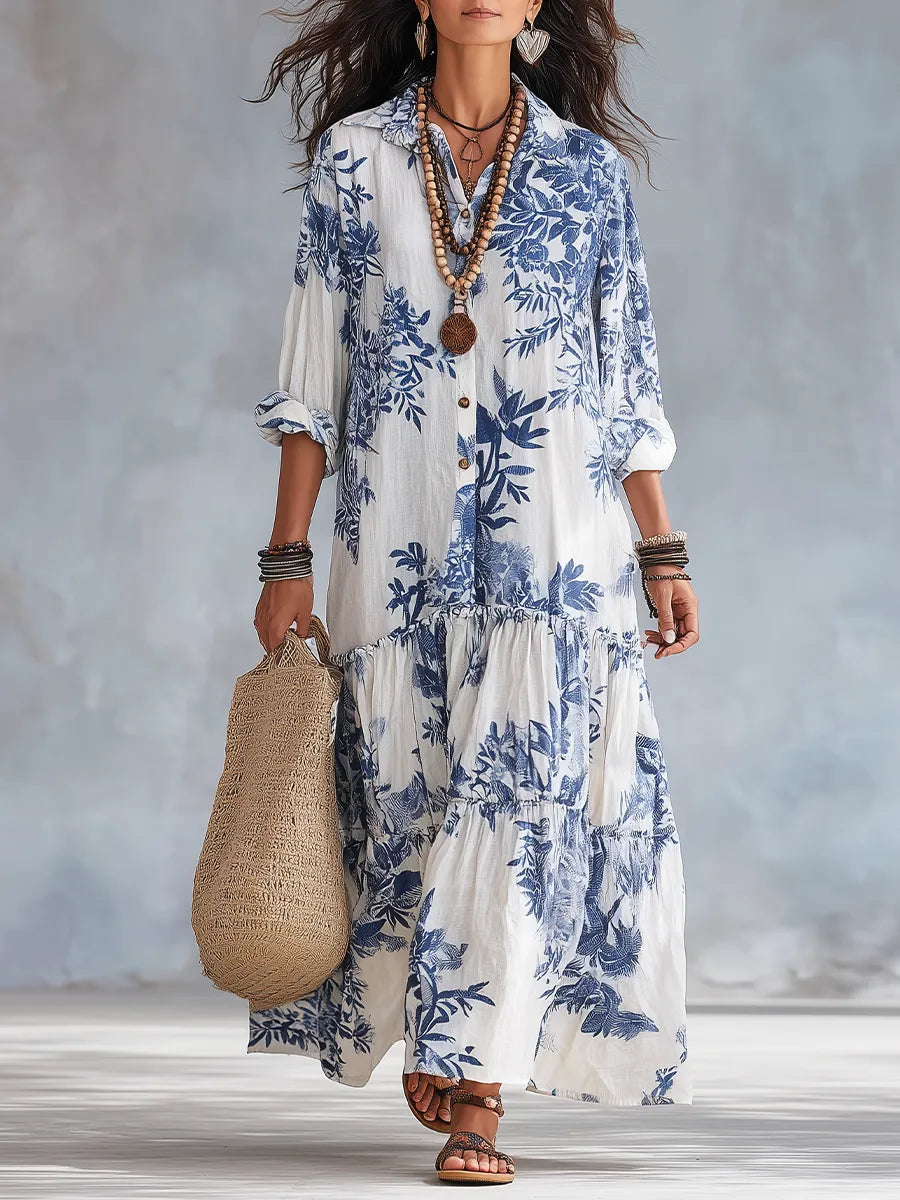 Women's Floral Long Sleeve Maxi Wedding Guest Dress