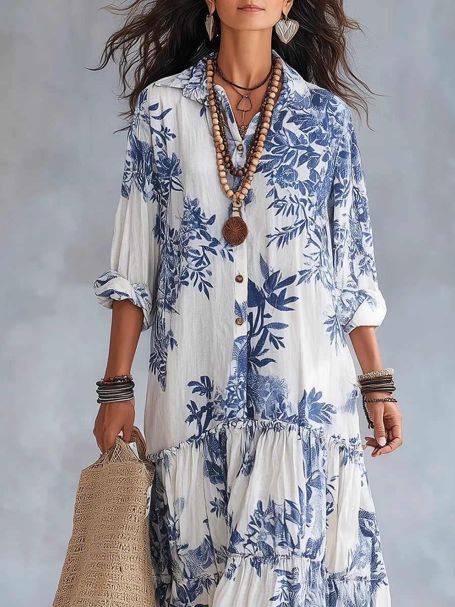 Women's Floral Long Sleeve Maxi Wedding Guest Dress
