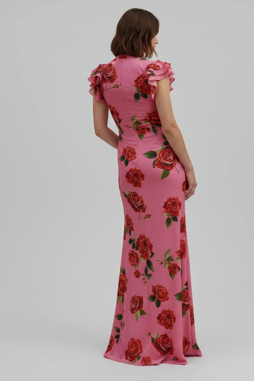 Women's Floral Maxi Summer Dress with High Neck