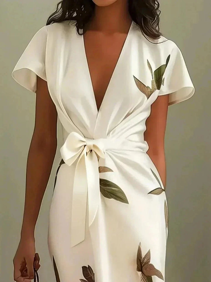 Women's Floral Midi Wedding Guest Dress with Ties