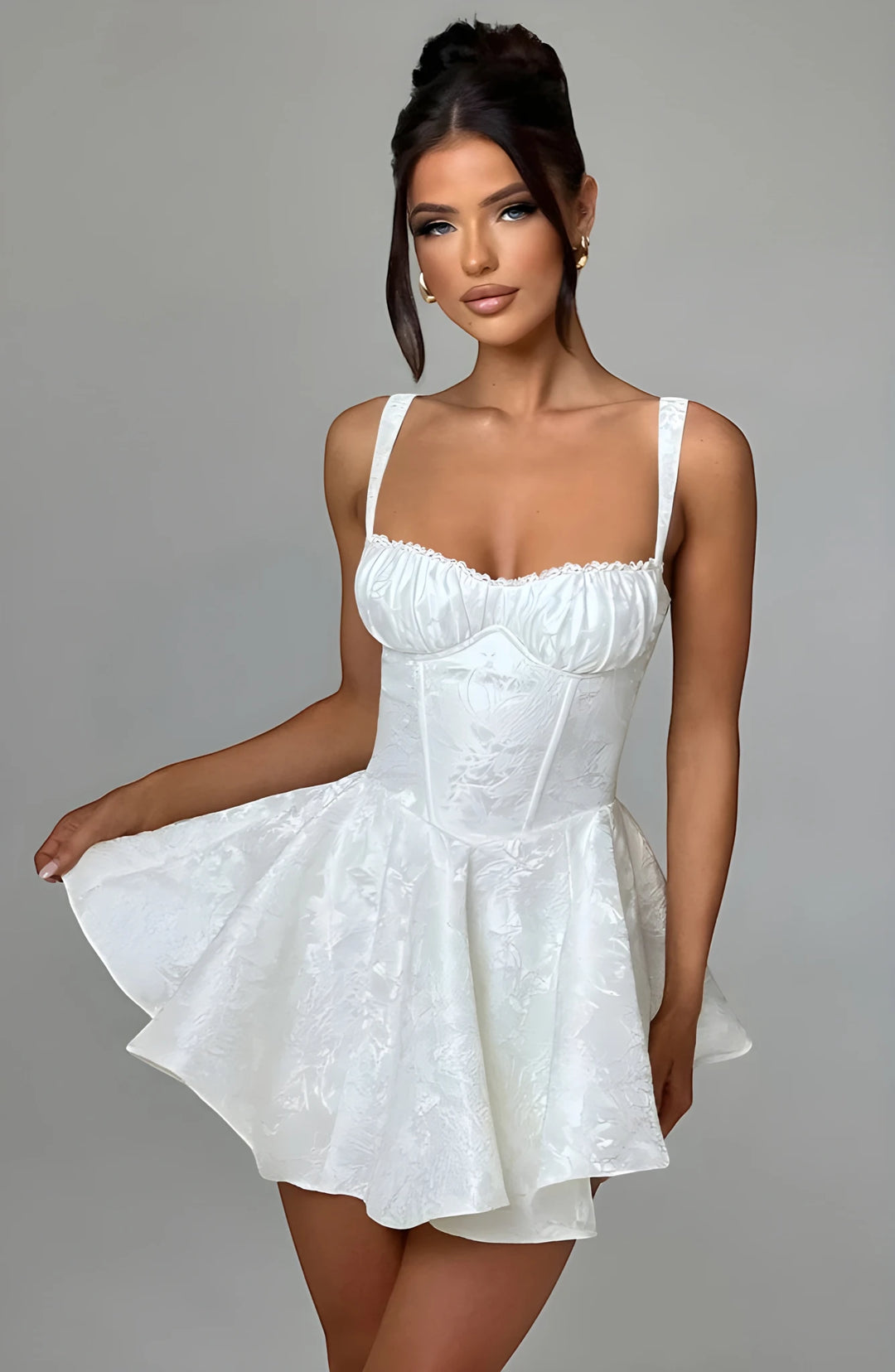Women's Floral Mini Cocktail Dress with Sweetheart Neckline