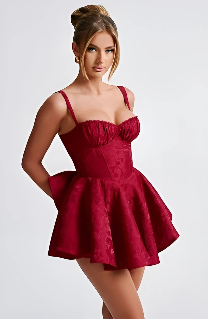 Women's Floral Mini Cocktail Dress with Sweetheart Neckline