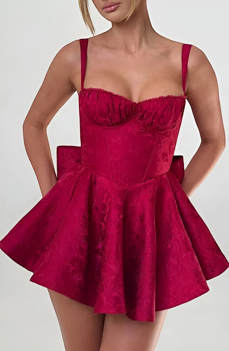 Women's Floral Mini Cocktail Dress with Sweetheart Neckline