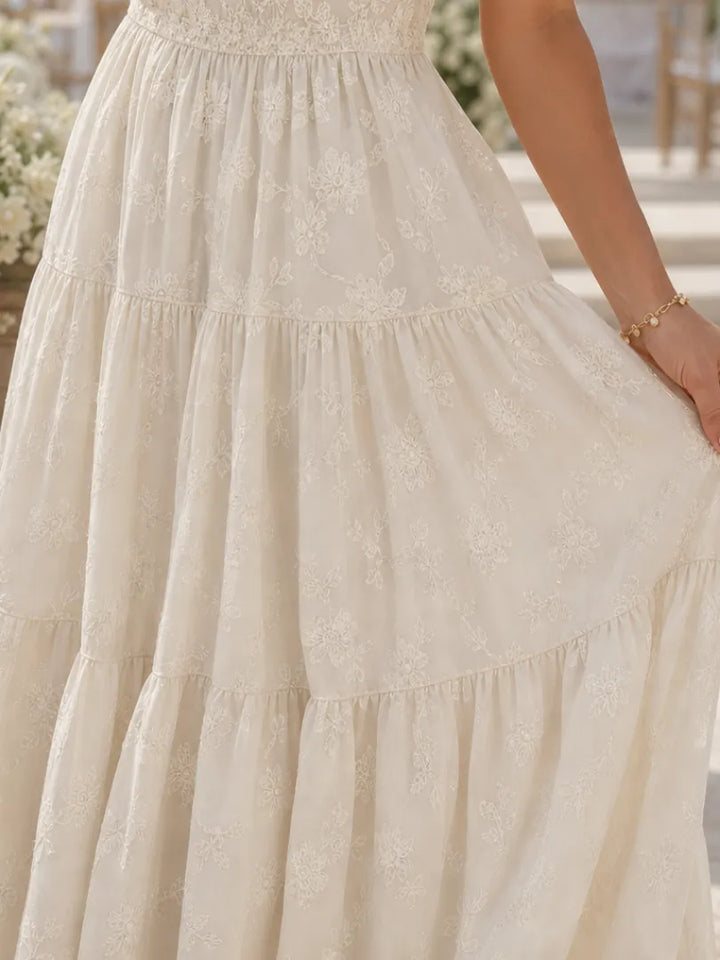 Women's Floral Short Sleeve Midi Wedding Guest Dress with Square Neck