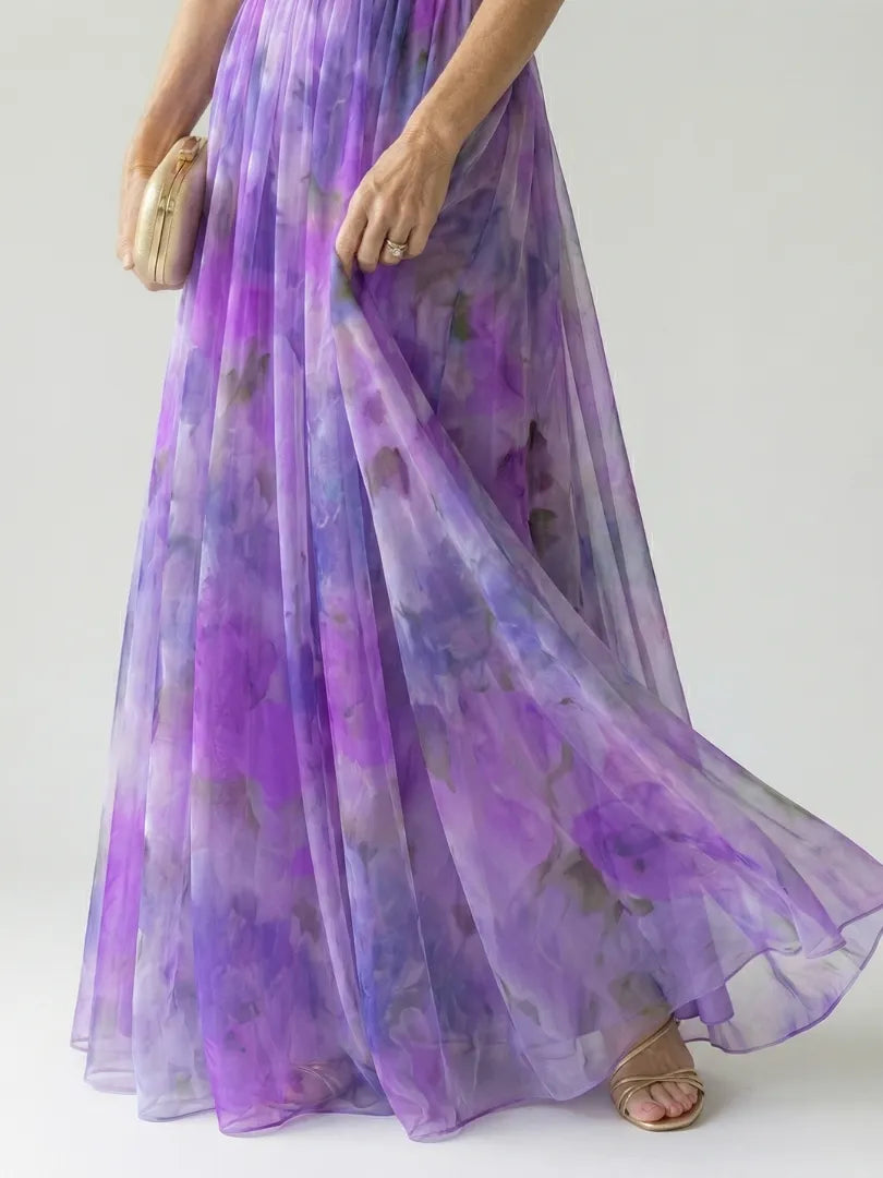 Women's Floral Sleeveless Maxi Wedding Guest Dress with V-Neck