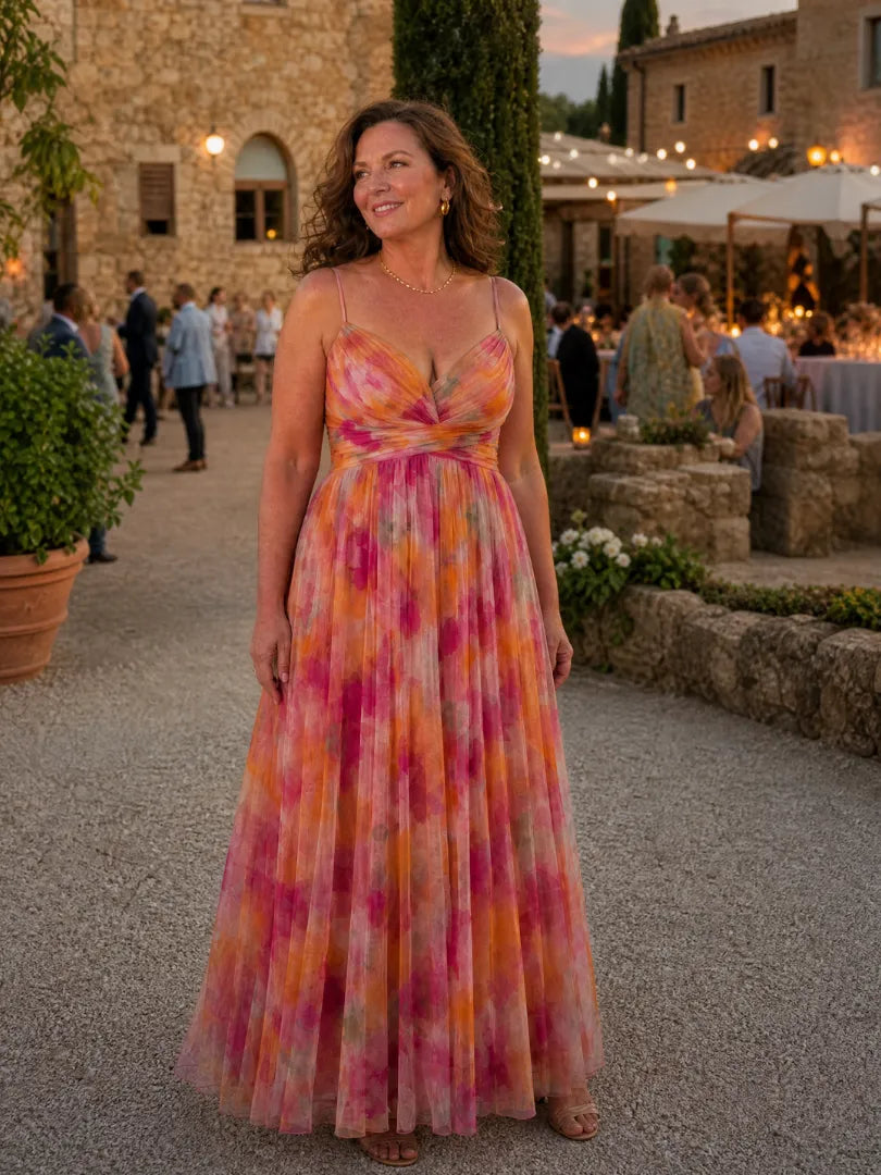 Women's Floral Sleeveless Maxi Wedding Guest Dress with V-Neck