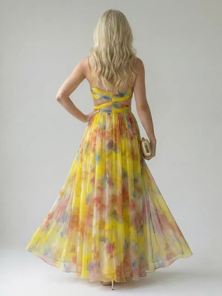 Women's Floral Sleeveless Maxi Wedding Guest Dress with V-Neck