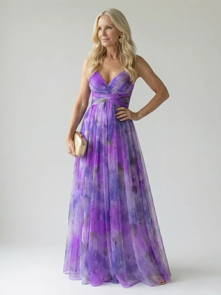 Women's Floral Sleeveless Maxi Wedding Guest Dress with V-Neck