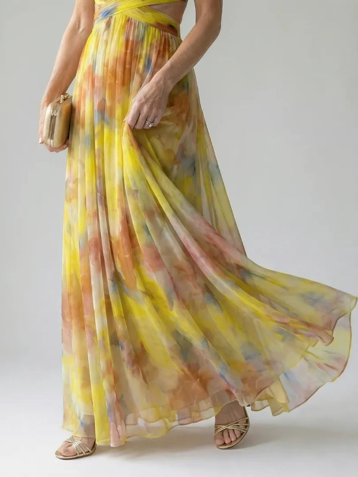 Women's Floral Sleeveless Maxi Wedding Guest Dress with V-Neck