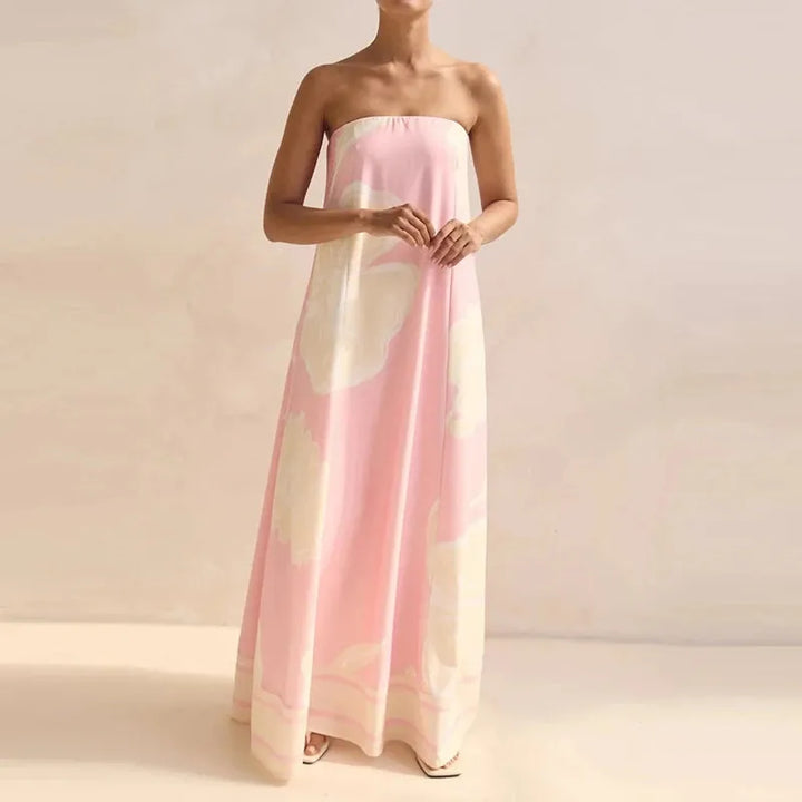 Women's Strapless Maxi Wedding Guest Dress with Tube Neckline
