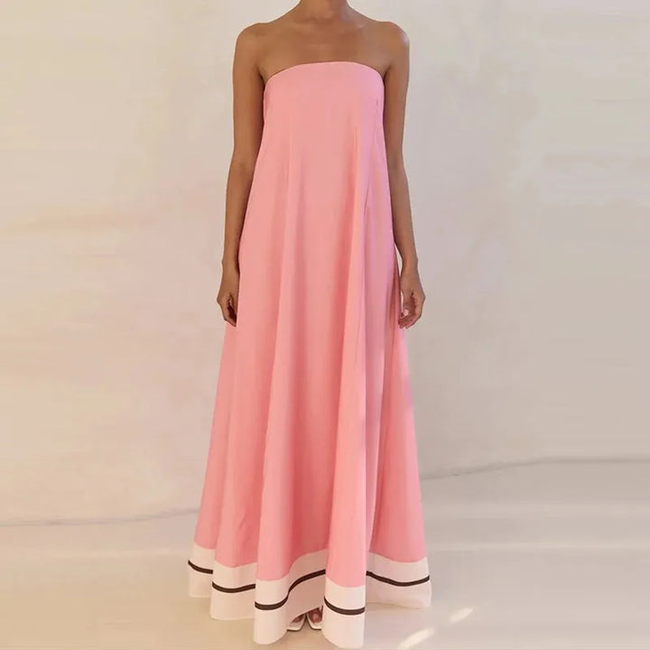 Women's Strapless Maxi Wedding Guest Dress with Tube Neckline