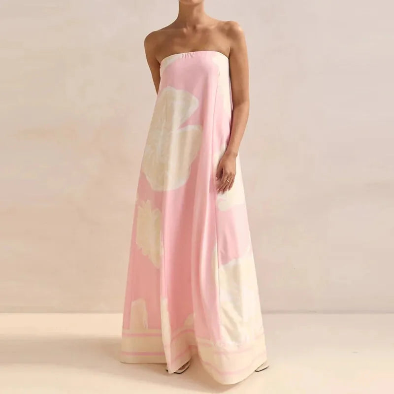 Women's Strapless Maxi Wedding Guest Dress with Tube Neckline