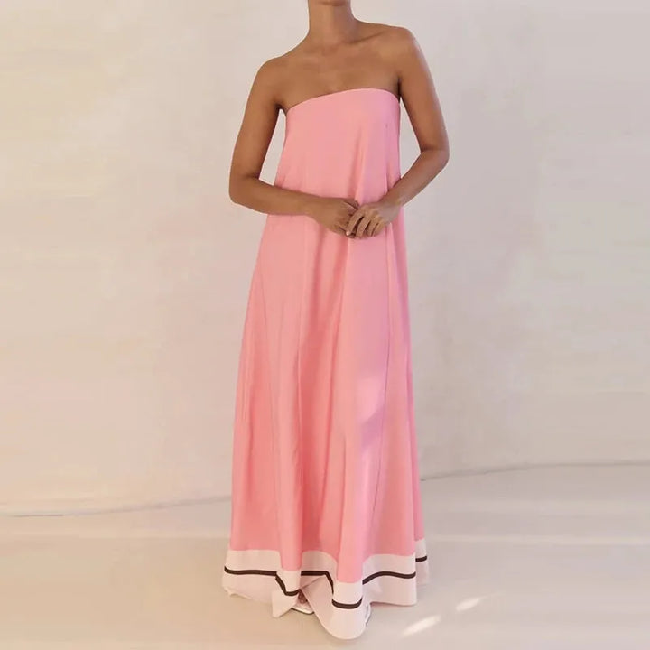 Women's Strapless Maxi Wedding Guest Dress with Tube Neckline