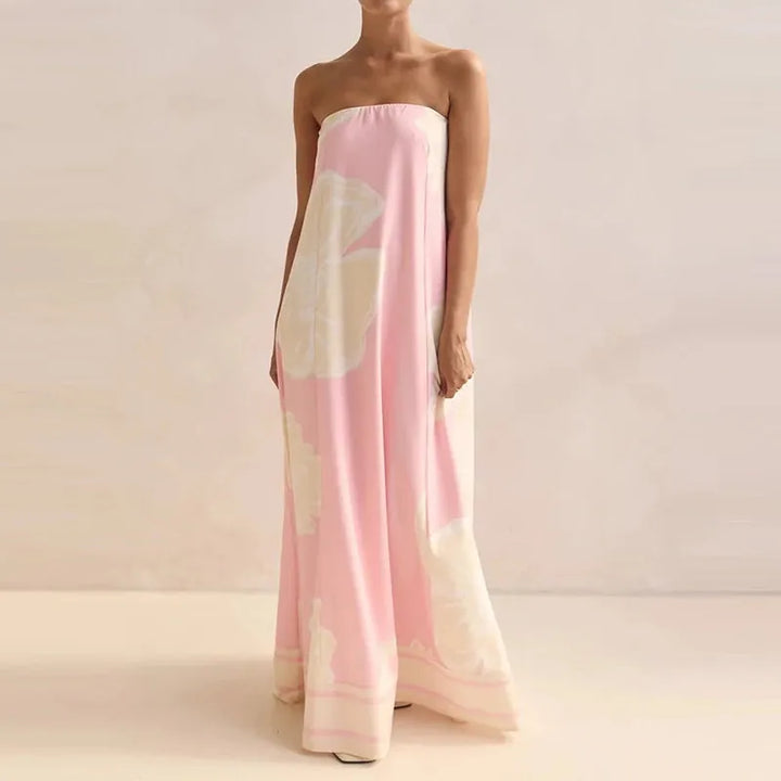 Women's Strapless Maxi Wedding Guest Dress with Tube Neckline