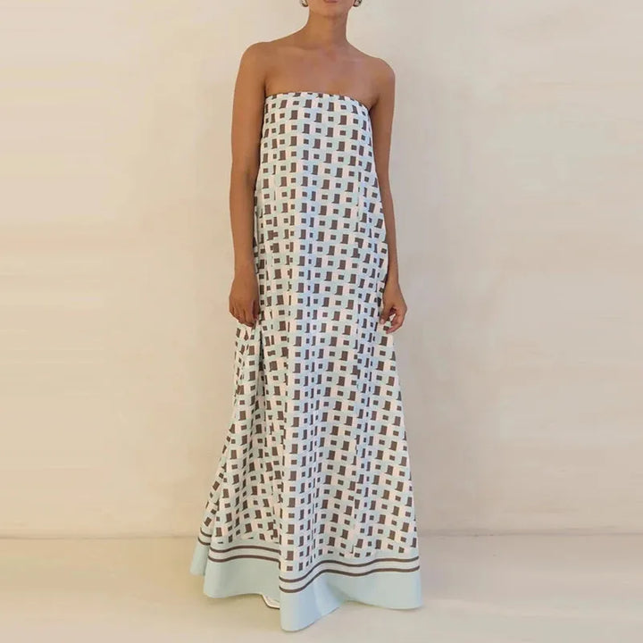 Women's Strapless Maxi Wedding Guest Dress with Tube Neckline
