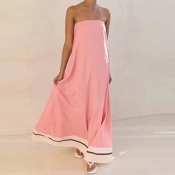 Women's Strapless Maxi Wedding Guest Dress with Tube Neckline