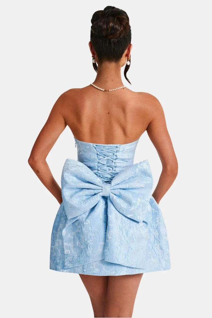Women's Floral Strapless Mini Cocktail Dress with Open Back