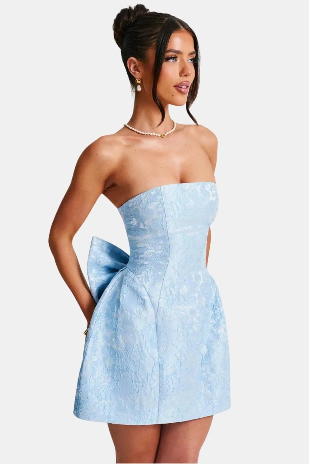 Women's Floral Strapless Mini Cocktail Dress with Open Back