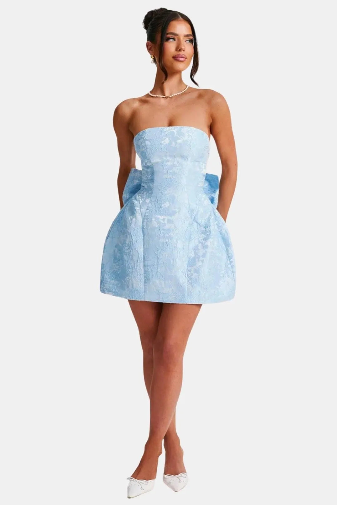 Women's Floral Strapless Mini Cocktail Dress with Open Back