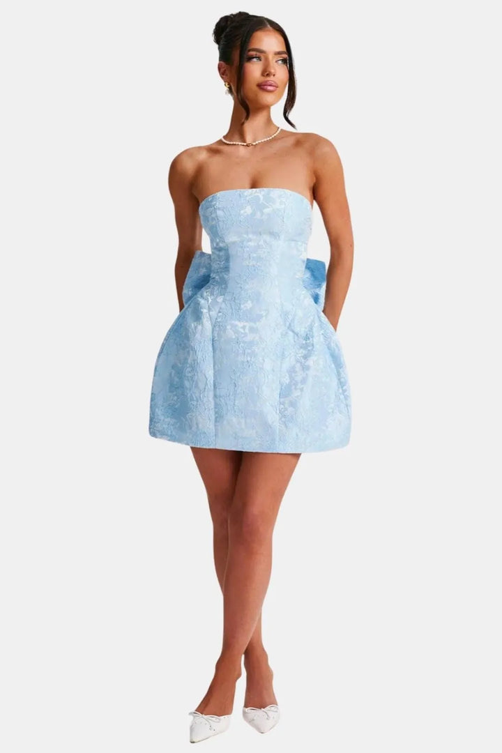 Women's Floral Strapless Mini Cocktail Dress with Open Back